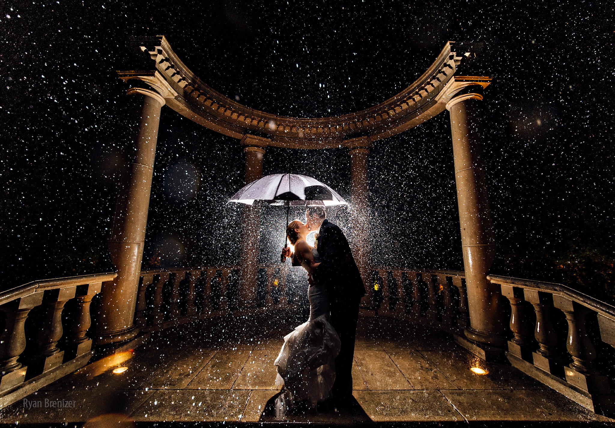 romantic couple in rainy season