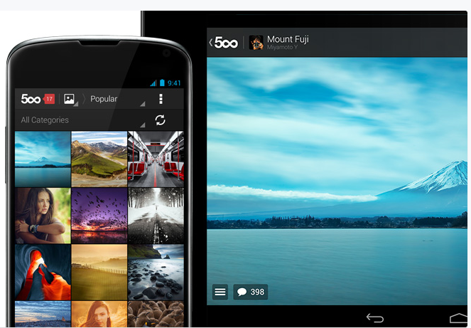 Download the free 500px Android app  on Google Play store