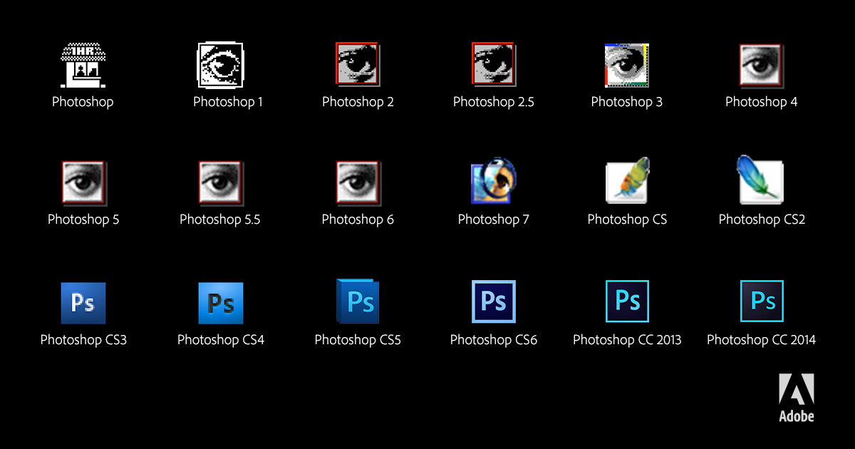 les différentes versions de Photoshop, copyright Adobe.