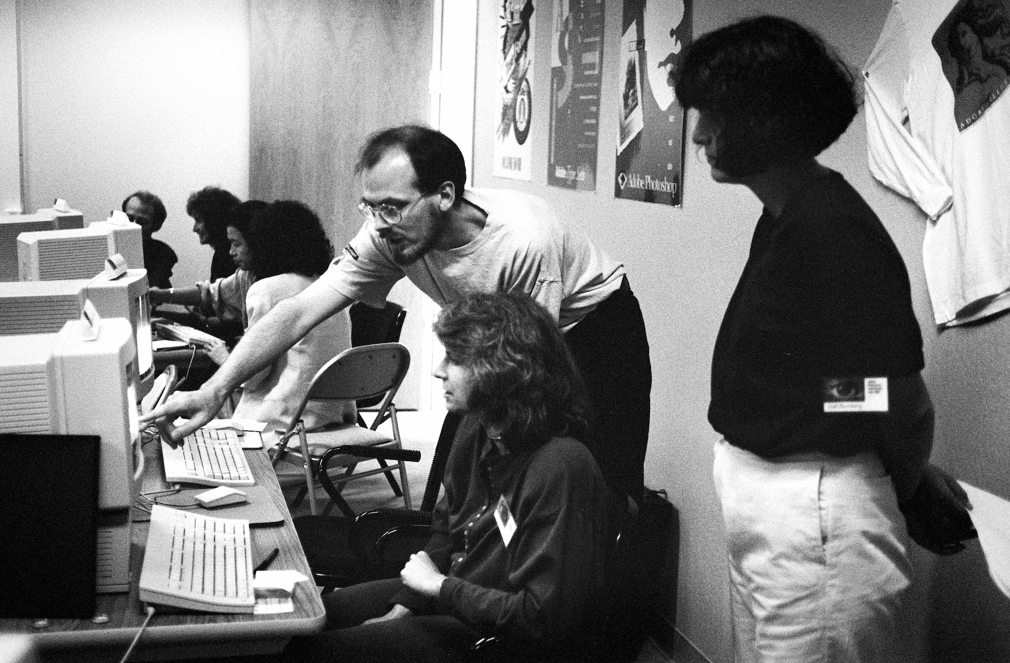 Russell Brown, Adobe creative director, and attendees of Adobe's 1990 Photoshop Invitational, 1990