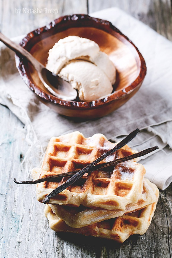 Waffles with vanilla and ice cream