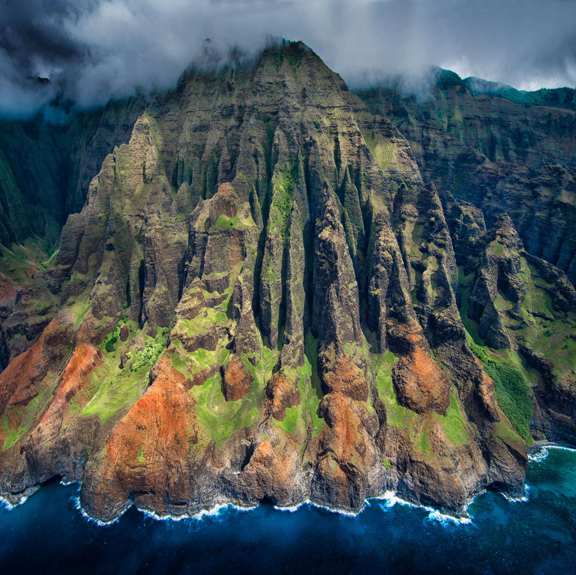 Aerial views of the Na Pali Coast, Kauai