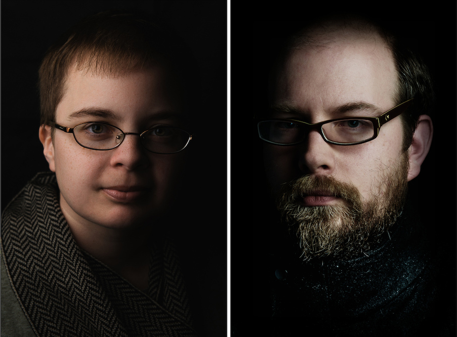 For Hannah and Obediah, I used broad lighting (light is illuminating the portion of the face closest to the camera). I could have used short lighting but it would involve raising the light higher or tilting the glasses in undesirable ways in order to keep the light outside the angle of reflection.