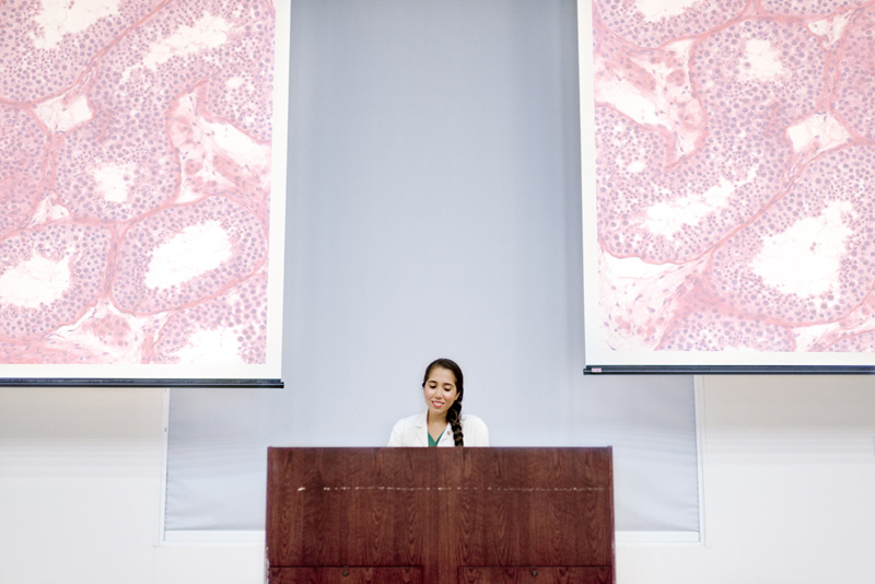 Medical doctor giving presentation.