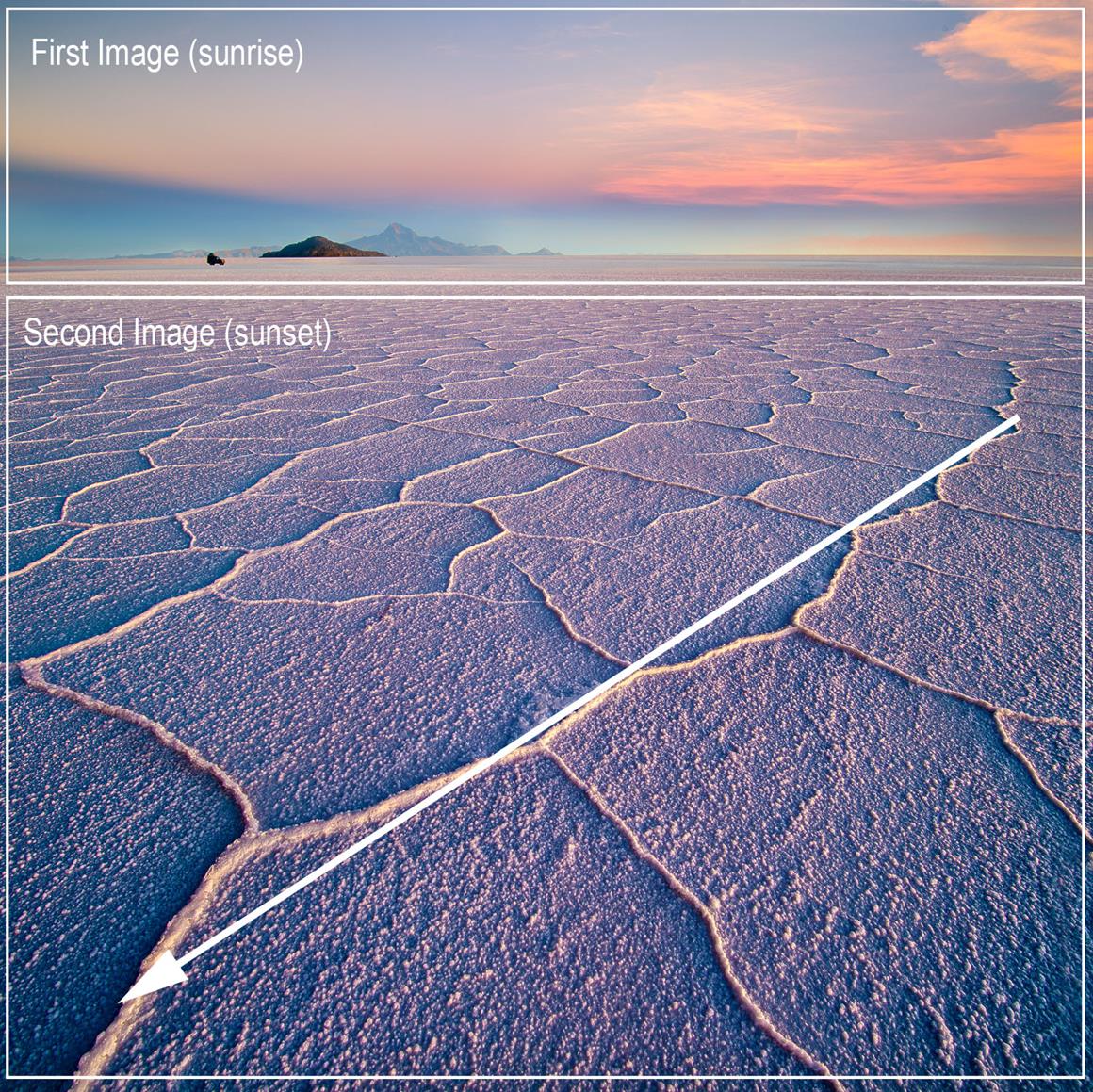 Salar de Uyuni hexagons at sunset