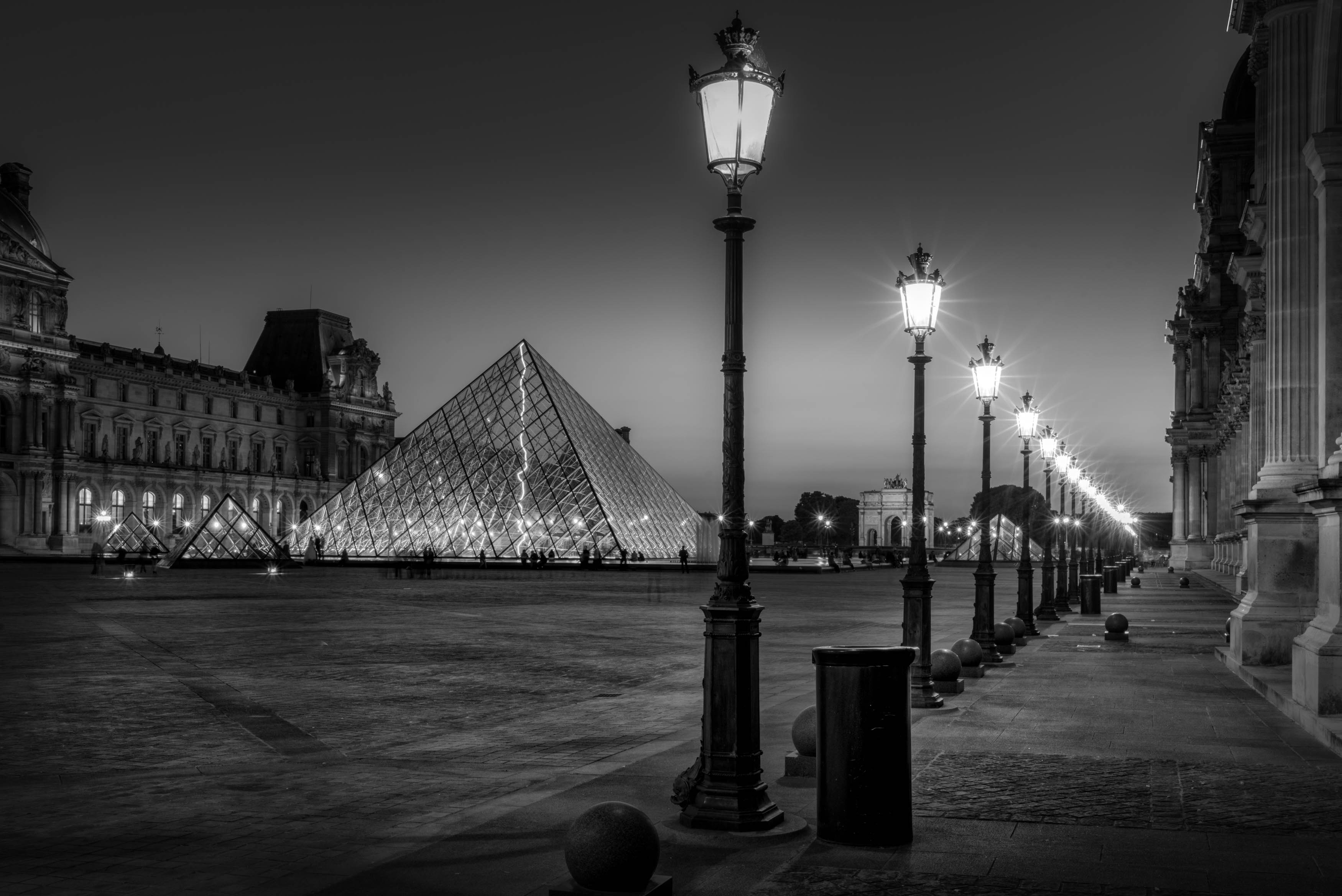 black and white photography city lights