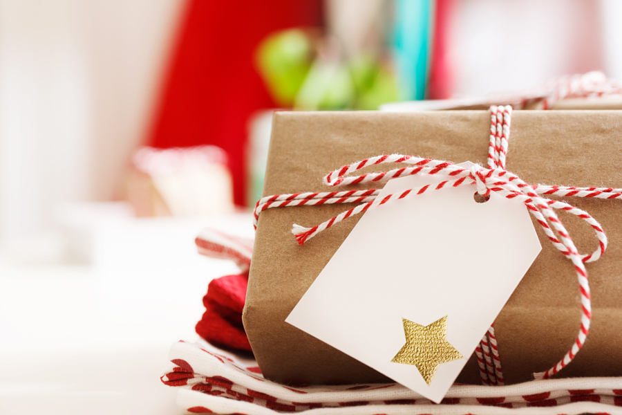 Handmade present boxes with tags and twine cord ribbons