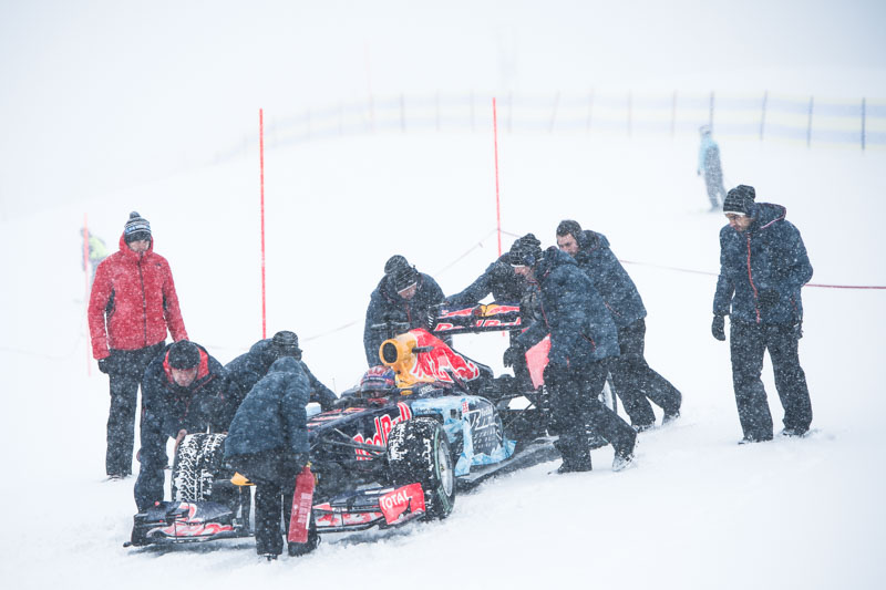 Max Verstappen performs during the test for the showrun at the Hahnenkamm in Kitzbuehel, Austria on Jannuary 13, 2016.