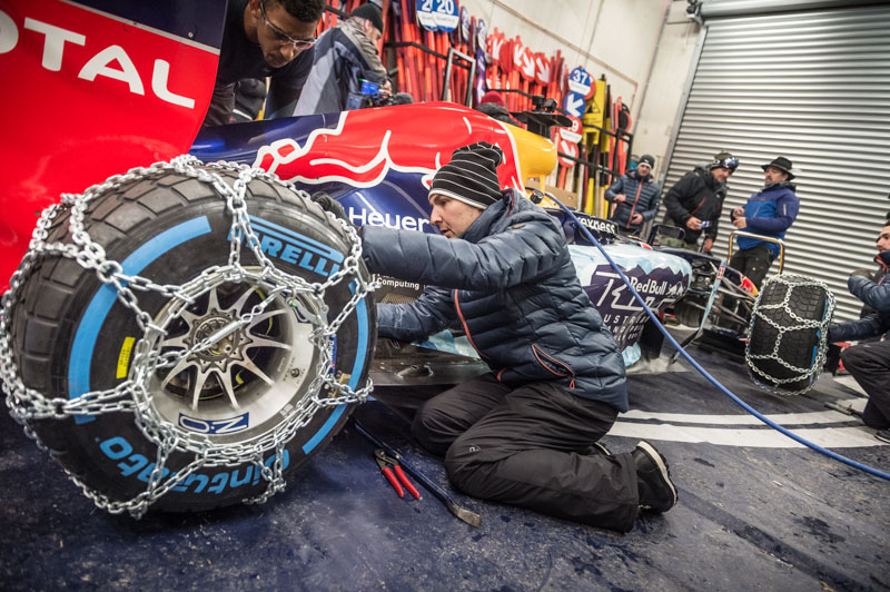 Max Verstappen performs during the test for the showrun at the Hahnenkamm in Kitzbuehel, Austria on Jannuary 13, 2016.