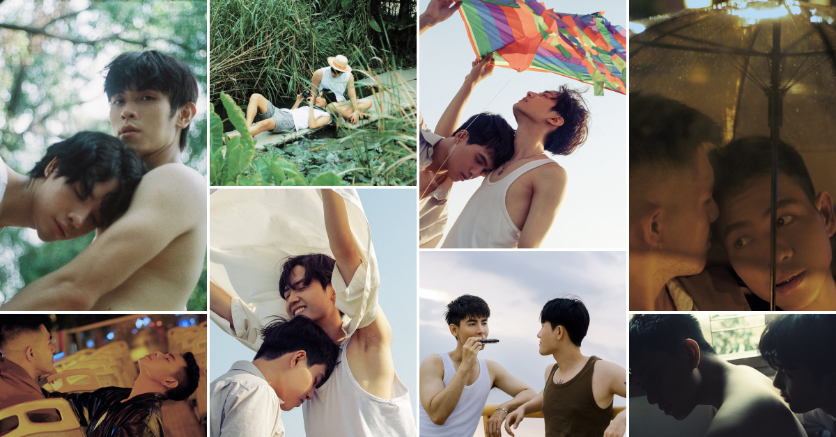 Collage of images showing the LGBTQ community embracing and enjoying life