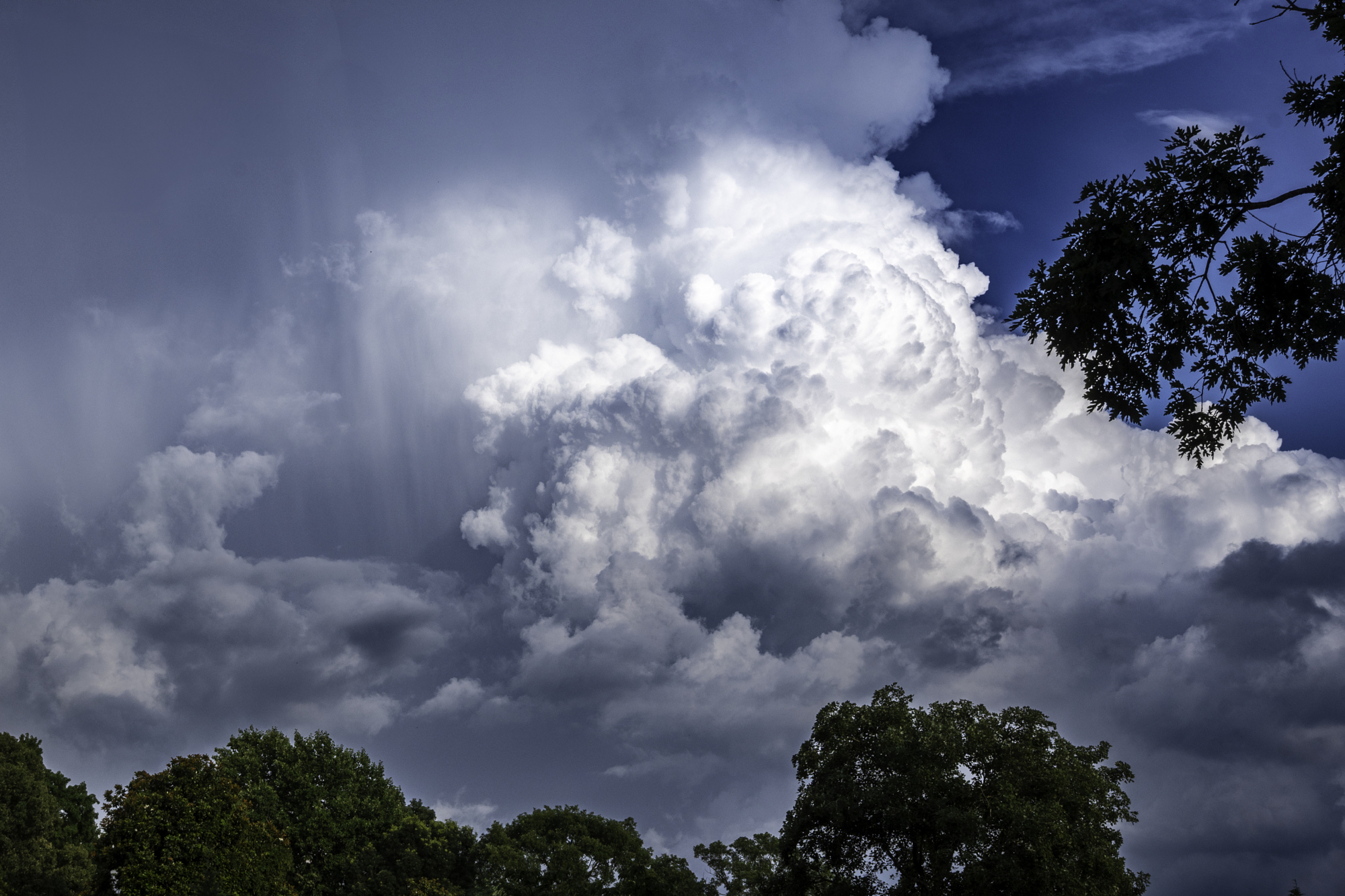 David Baca landscape photography of dramatic storm clouds with sun rays breaking through above trees