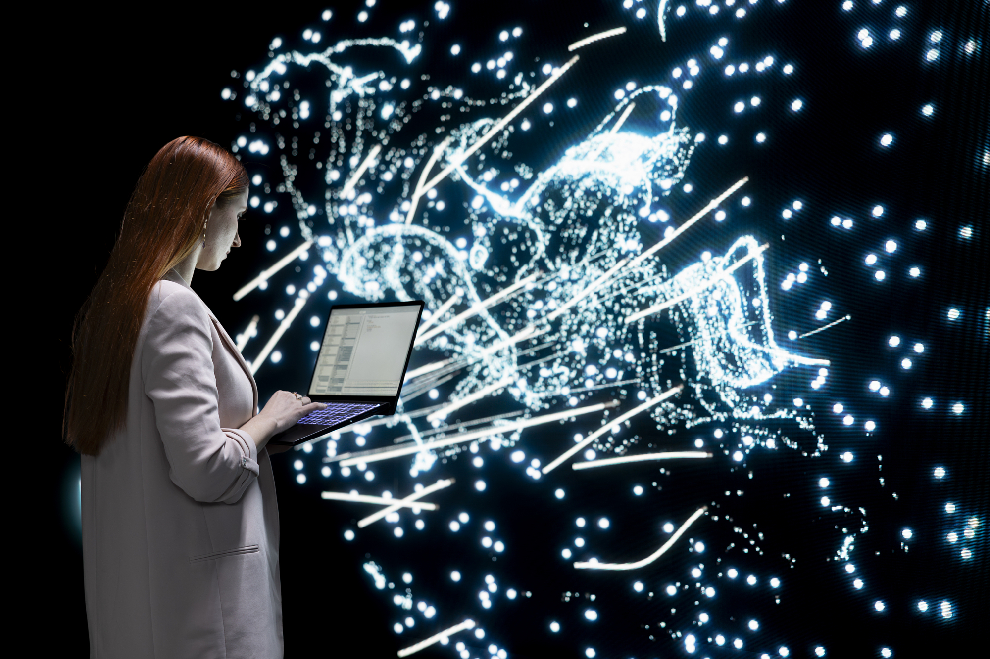 An AI expert optimizing a deep learning model, representing the technical boundaries between artificial intelligence and authentic photography.
